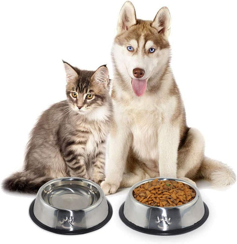 Stainless Steel Cat Bowl, 2 Pack Metal Dog Bowls for Food and Water, Non-Slip Pet Feeding Dish Bowl with Rubber Base for Indoor Cats Small Dogs...
