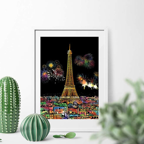 MIASTAR Scratch & Sketch Art for Kids & Adults, Rainbow Painting Night View Scratchboard(A4), Art & Craft, 4 Sheets Scratch Cards & Drawing Pen, C...
