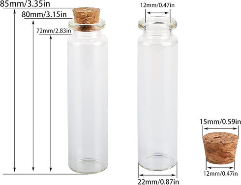 MaxMau 100 Sets of 20ml Glass Bottles with Cork Stopper,Small Clear Jars Tiny Glass Vials for Wedding Favors Seed Powder Sequin Storing Art Crafts...
