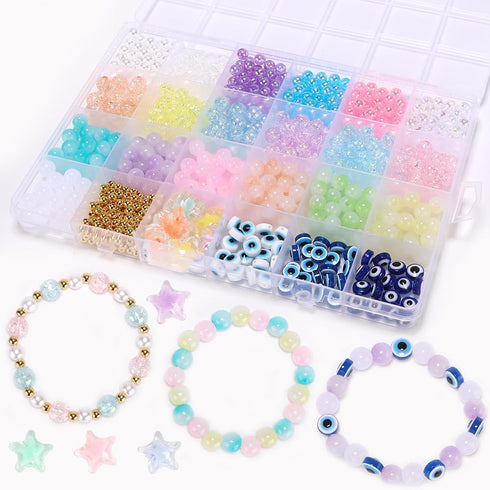 Enjoymade Transparent Color Glass Beads Bracelet Making Kit, Lovely Cute Bracelet Necklace Jewelry Making Kit, DIY Bulk Acrylic Gradient Bubble Be...
