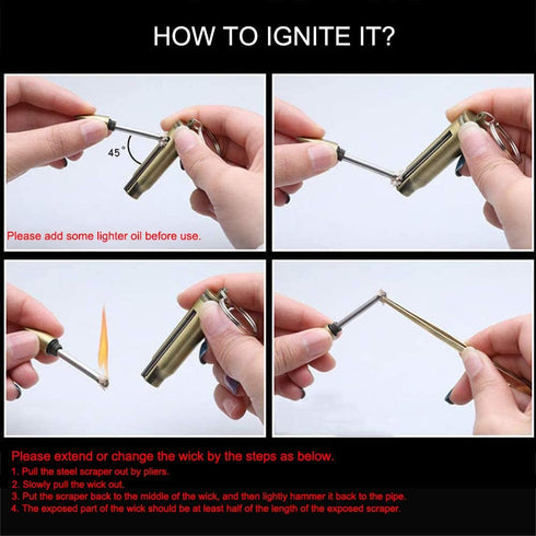 Keychain Matchstick Fire Starters, Waterproof Permanent Metal Match with Flint Matchstick, Portable Kerosene Refillable Lighter for Emergency Surv...