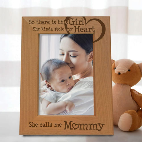 KATE POSH So There is This Girl She Calls me Mommy - Natural Engraved Wood Photo Frame - Mother and Daughter Gifts, Mother's Day, Best Mom Ever, N...