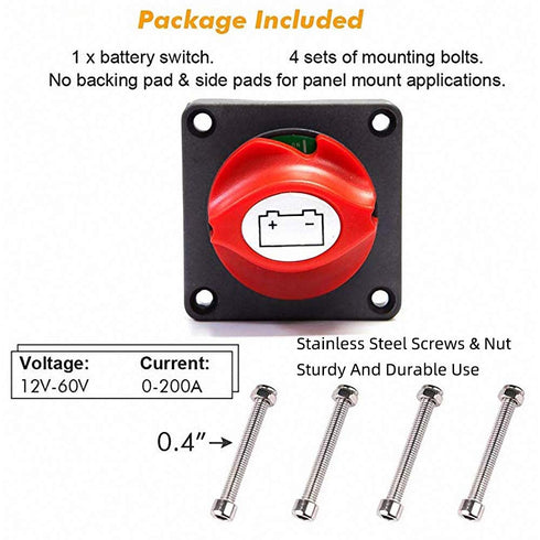 Waterproof Heavy Duty Battery Disconnect Isolator Switch (Panel Mount On-Off) 12/50V 200/1250Amps Master Cut/Shut Off Marine Battery Switch for Bo...