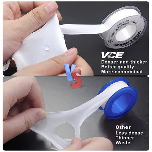VCELINK Teflon Tape Plumbing 6 Rolls, 520" Length 1/2" Width PTFE Plumbing Tape for Shower Head and Pipe Threads, Thread Seal Tape 6 Rolls...