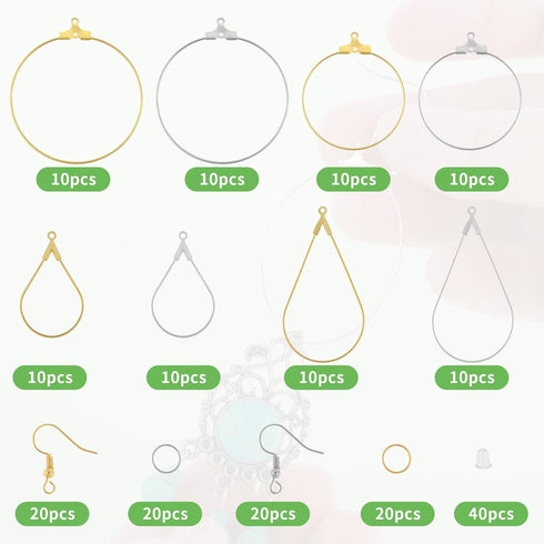 200PCS Earring Making Kit Beading Hoop Earring Finding Hoop Open Beading Hoops Bulk Earring Wire Hoops for DIY Earring Jewelry Craft Supplies Tear...
