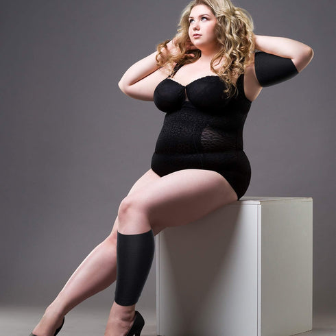 SATINIOR 2 Pairs Women Arm Shapers Plus Size Slimming Compression Sleeve Slim Upper Flabby Arm Wrap and 1 Pair Calf Compression Sleeves, Suitable ...