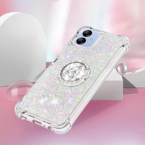 Phone Case for Samsung Galaxy A04E /A03/M04/F04,Shockproof Clear Quicksand Glitter with Bling Diamond Ring Stand,Cute Women Girls Case for Galaxy ...
