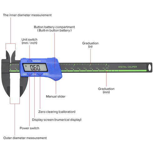 Electronic Digital Caliper, Plastic Vernier Caliper, Caliper Measuring Tool with Inch/Millimeter Conversion, Extra Large LCD Screen, 0-6 Inch/0-15...