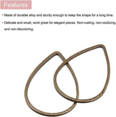 MECCANIXITY Teardrop Beading Hoop Link, Hollow Open Bezel Charm Linking Rings 0.55"x0.86" Bronze for Earring Jewelry Making, Pack of 20...