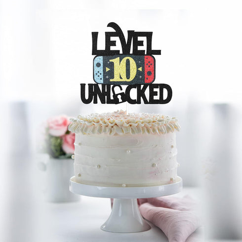 Level 10 Unlocked Game Birthday Cake Topper - Video Game Boy's 10th Birthday Game On Party Cake Supplies - Gaming Level Up Winner Party Decoration...