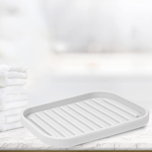 VOCOSTE Soap Dish, Soap Cleaning Storage, Keep Soap Dry for Home Bathroom Kitchen, Silicone, Light Gray, 13.5x9cm...