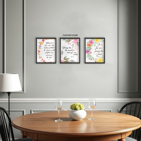 Posterizer 3 pcs-Floral Chic Bible Quotes for Christians-Religious Posters-Floral Botanical Art- Decor for Church, Sunday School Classroom- unfram...