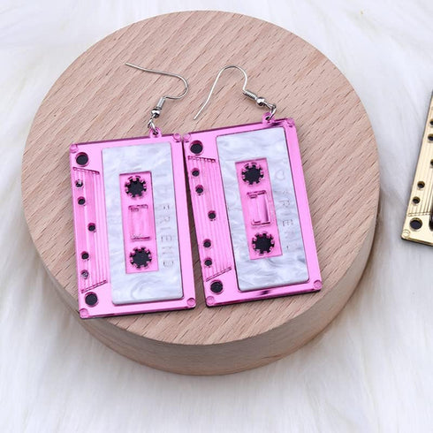70'S 80'S Neon Cassette Tape Dangle Earrings Set for Women Funny Retro Resin Acrylic Pendant Jewelry for 90's Outfit Glow Party Accessories Holida...