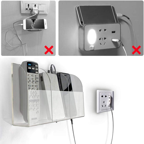VANCORE Clear Wall Mounted Charging Phone Holder Smart Phone Station TV Remote Control Holder Clear Wall Box for Phone Remote Control (2 Holes)......