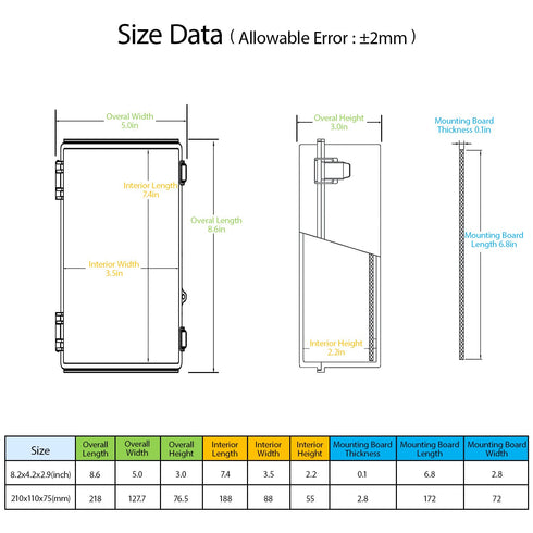 LeMotech Electrical Box, IP67 Waterproof Hinged Cover Stainless Steel Latch Junction Box, ABS Plastic Electrical Enclosure with Mounting Plate,Wal...