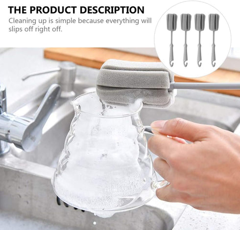 Hemoton Bottle Sponge Brush 4pcs Long Handle Cup Bottle Cleaning Brush Sponge Cup Feeding Bottle Scrubber Bottle Dish Cup Washing Sponge Brush Cle...
