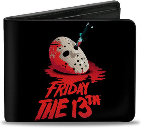 Horror Movies Wallet, Bifold, Friday the 13th Vintage Jason Mask Poster Black Red, Vegan Leather...