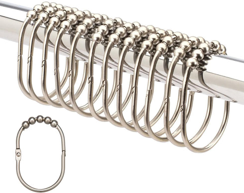2 Lb. Depot Wide Shower Curtain Rings - Set of 12 Easy Glide Rollers with Polished Nickel Finish - Stainless Steel Shower Hooks for Straight and C...