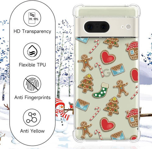 Christmas Clear Phone Case for Google Pixel 7, Christmas Red Heart Pattern Case Cover Soft Slim Shockproof Cover Boys Girls Phone Case for Google ...