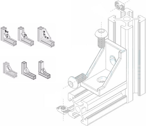 20pcs Black 2020 Series 1720 Aluminum Profile Corner Bracket with 40pcs M5 T Nuts +40pcs M5 Screws + 1pcs Wrench for Slot 6mm 20S Aluminum Rail Ac...