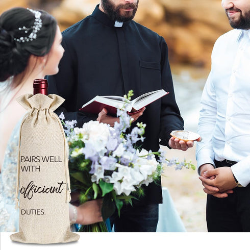 YAANUNULU Wedding Gifts for Officiant, Wedding Officiant Wine Bag for Wedding Day, Best Officiant Ever, Pairs Well With Wedding Officiant, Drawstr...