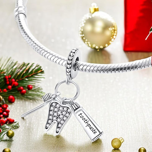 Toothbrush Charms compatible with Bracelets and Necklaces Clips Women's Bead Charms with Cubic Zirconia Dangle Spacer Birthday Gifts for Women's...