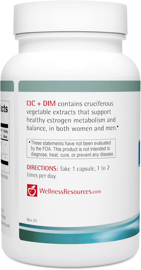 Wellness Resources I3C + DIM for Healthy Estrogen Metabolism, Detoxification (60 capsules) - 300mg I3C + 100mg DIM - Vegan, Gluten-Free...