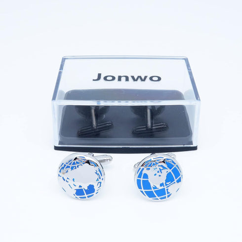 World Map Unique Cufflinks for Men Classic Round Blue Globe Earth Cufflinks in Gift Case for Wedding Business French Cuff Shirt...