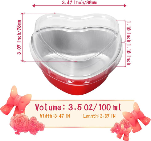 50PCS 3.5oz/100ml Mini Heart Cake Pans,Valentine's Day Heart Shaped Cake Pans with Lids,Aluminum Foil Heart Cake Pan (Pink),Reusable Foil Cake Pan...