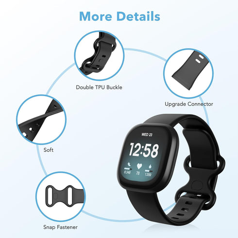 2 Pack Waterproof Bands Compatible with Fitbit Versa 3 / Fitbit Versa 4 / Fitbit Sense/Sense 2 Bands, Classic Soft Sports Replacement Wristbands f...