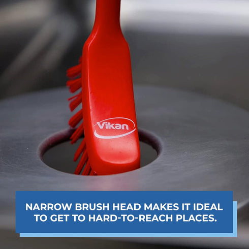 Vikan - Fine Dish Brush - Heavy-Duty, Narrow, Slip-Resistant Cleaning Brush, Polypropylene, Polyester Bristle, 11 Inch, Blue, (42873)...