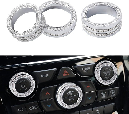 LECART Bling AC Knob Covers Fit for Jeep Grand Cherokee 2014 2015 2016 2017 2018 2019 2020 2021 Crystal Auto Interior Decoration Accessories Metal...
