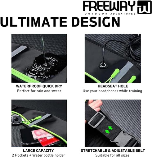 FREEWAYMultifunction Running Bag - Sports belt - Training Belt with Water Bottle Holder - Sports Belt with Zipper - for Men and Women (GREEN)...