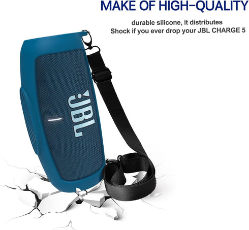 LTGEM Silicone Case Cover for JBL Charge 5 Speaker,Travel Protective Carrying Gel Soft Skin, Waterproof Rubber Pouch with Shoulder Strap(Blue)...