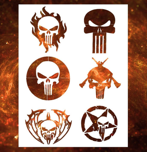 Punisher Stencil | Reusable Halloween Horror Skull Face Paint Gothic Graffiti Street Art Stencils for Painting on Wood, Glass, Wall, Rock, Fabric,...