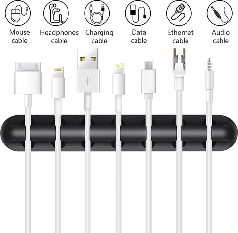 Black Cable Holder Clips, 5-Pack Cable Management Cord Organizer Clips Silicone Self Adhesive for Desktop USB Charging Cable Nightstand Power Cord...