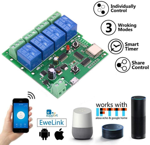 WiFi Wireless Inching Relay Monentary/Self-Locking Switch Module DIY Smart Home Remote Control DC 5-32V AC90-260V Ewelink App iOS/Andriod Compatib...
