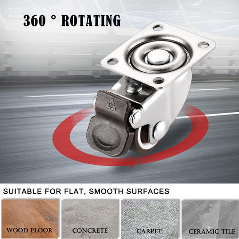 1.5 Inch Caster Wheels for Small Furniture Heavy Duty Casters, Rubber 360º Swivel Casters Set of 4 (2 with Brakes&2 Without), Locking Plate Caster...