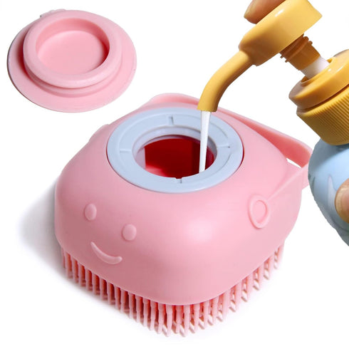Pet Brush and Shampoo Dispensing Tool for Dogs and Cats - 2-in-1 Deshedding Tool with Soft Silicone Bristles - Cute Animal Design, Massager and Ex...