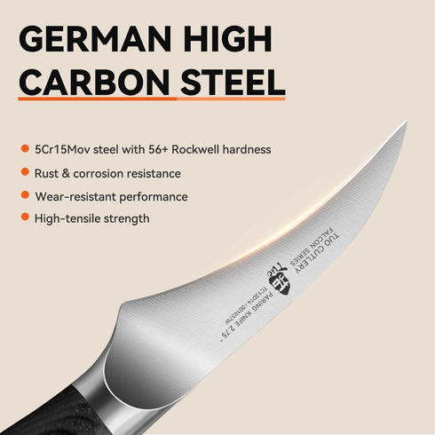 TUO Bird Beak Paring Knife, 2.75" Curved Paring Knife, Ultra Sharp Small Peeling knives with Riveted Ergonomic Pakkawood Handle, High Carbon Germa...