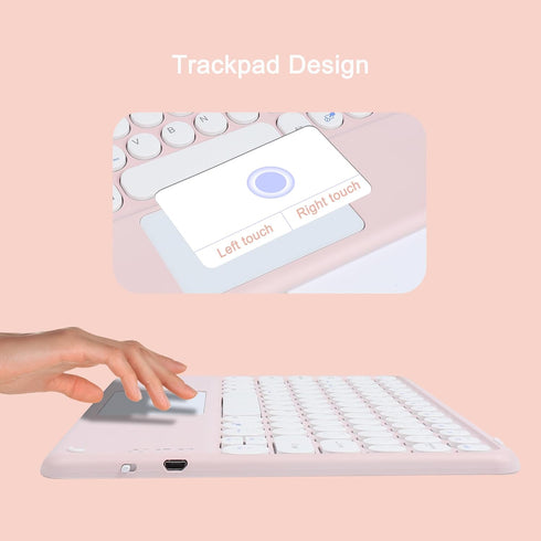 Wireless Bluetooth Keyboard with Touchpad,10 Inch Round Key Wireless Keyboard Rechargeable Ultra Slim Portable Office for iOS Android Windows Devi...