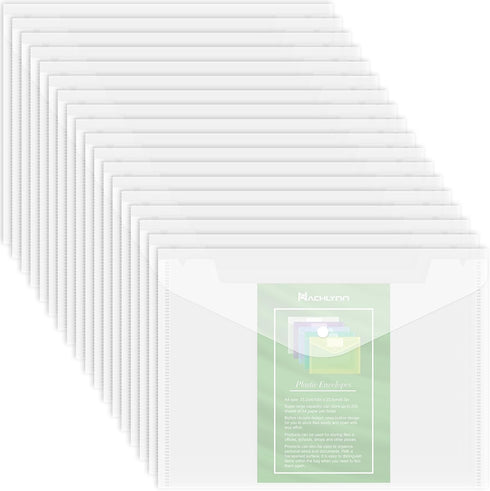 18 Pack Plastic Envelopes Poly Envelopes with Snap Closure A4 Size Clear Document File Folders Organizers Clear Envelope for School Office Supplie...