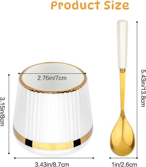 6PCS Coffee Spoons with Ceramic Jar Holder, Small Stainless Steel Gold Tea Spoons, Mini Dessert Spoons Set for Fruit, Stirring, Mixing, Sugar, Ice...