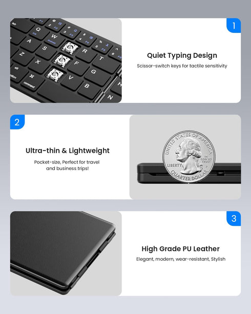 Samsers Foldable Bluetooth Keyboard - Portable Wireless Keyboard with Stand Holder, Rechargeable Full Size Ultra Slim Keyboard Compatible IOS Andr...