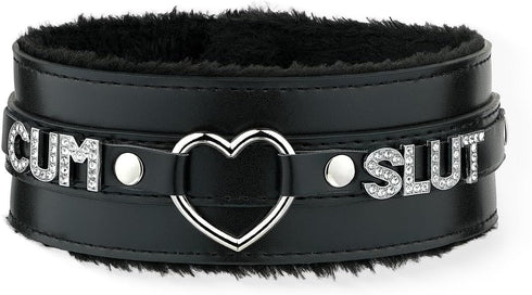 Pink Furry Heart O-ring Leather Choker Collar For Women, Handmade Punk Gothic Letter Necklace Adjustable Fashion Jewerly...