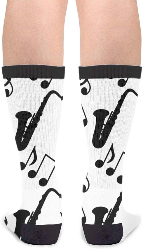 Musical Music Notes Treble Clef Saxophone Novelty Socks For Women & Men...
