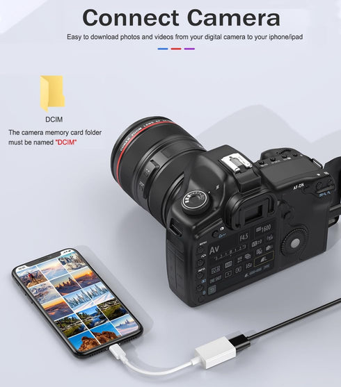 Lightning to USB Camera Adapter, Apple MFi Certified USB OTG Cable Converter for iPhone 14 13 12 11 Pro Max XS XR X 8 iPad, Support Camera, Card R...