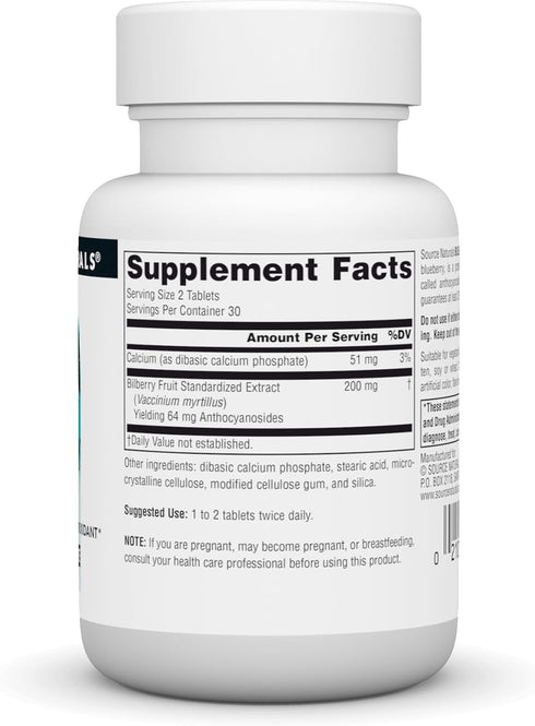 Source Naturals Bilberry Extract 100 mg Standardized Botanical Antioxidant* - 100 mg, 60 Tablets...
