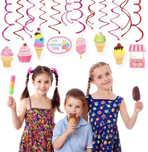 30Ct Ice Cream Hanging Swirl Decorations, Summer Party Supplies, Ice-Cream Birthday Theme, Kids Decor for First 1st Boy Girl Baby Shower, Ice Crea...