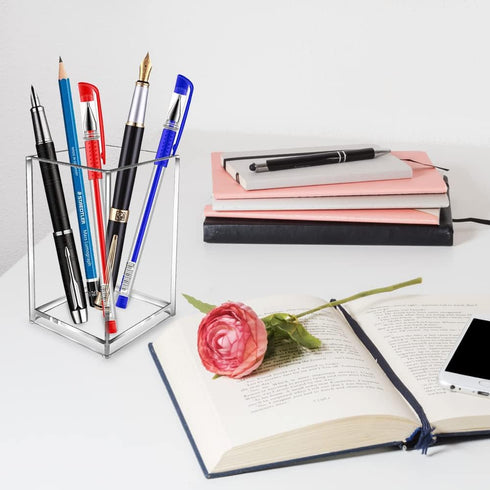 Makeup Brush Holder Organizer Clear Acrylic Pencil Pen Holder Cup Desk Accessories Holder for Office School Home Supplies (STYLE-A)...